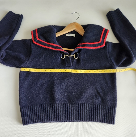 SANDRO WILLIANS Puritan Collar Wool Sweater in Navy Blue Size:0 - Picture 7 of 14